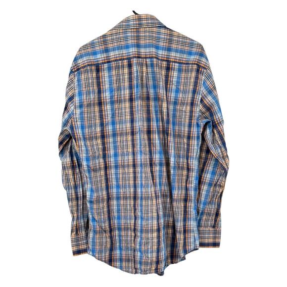 Peter Millar Shirt Mens Large Button Up Orange Blue Plaid 100% Cotton Preppy - Picture 2 of 5